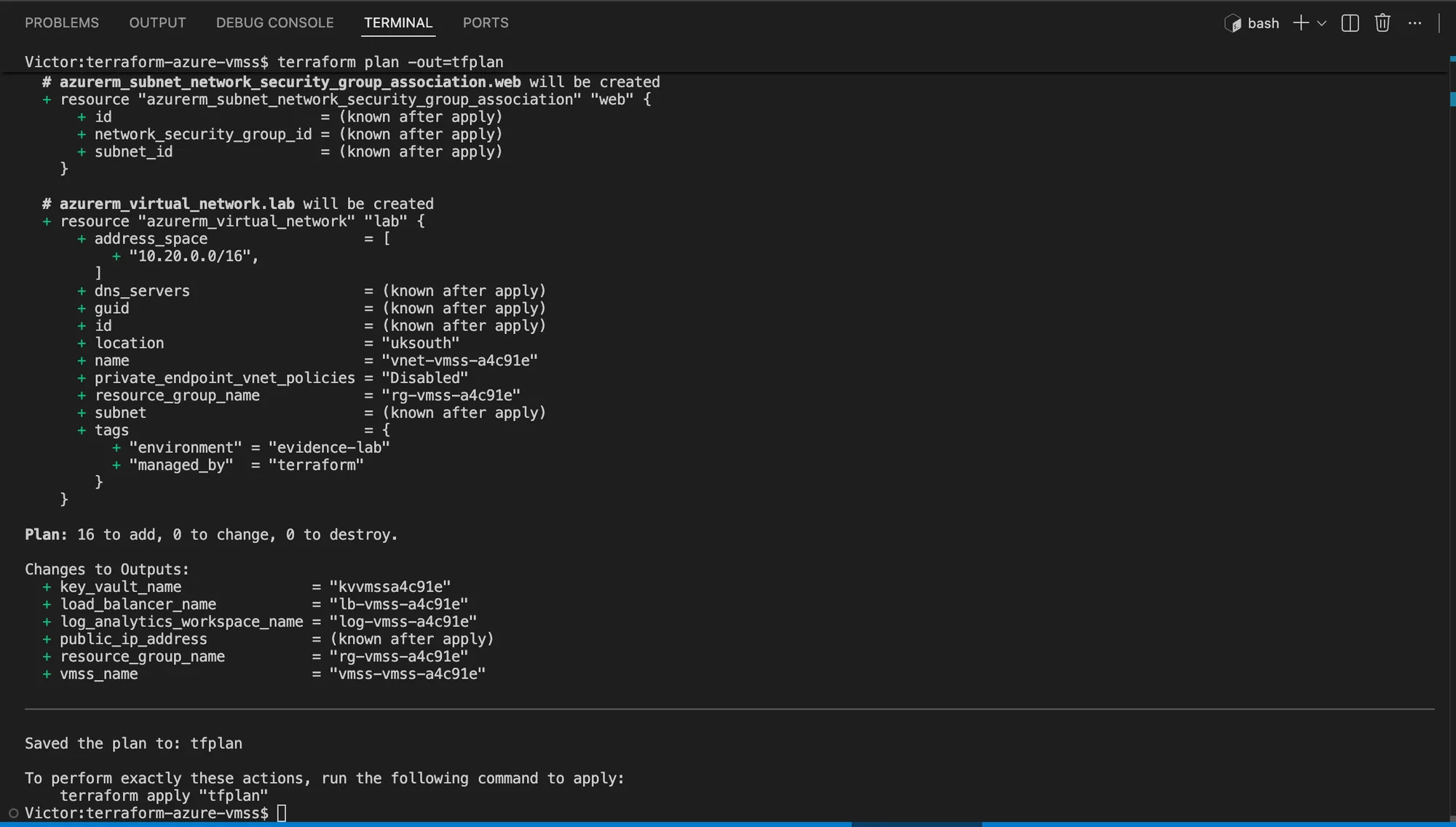 Terraform plan showing 16 Azure resources to add with no changes or destroys