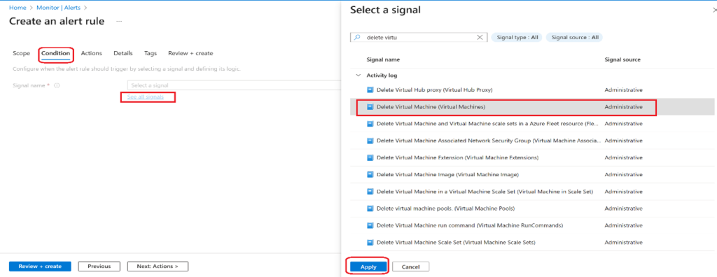 Screenshot: Leave the Create an alert rule pane open for the next task