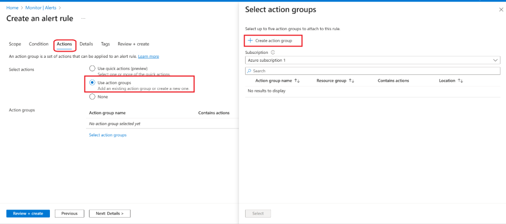 Screenshot: Leave the Create an alert rule pane open for the next task (screenshot 2)