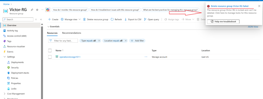 Screenshot: You should receive a notification denying the deletion
