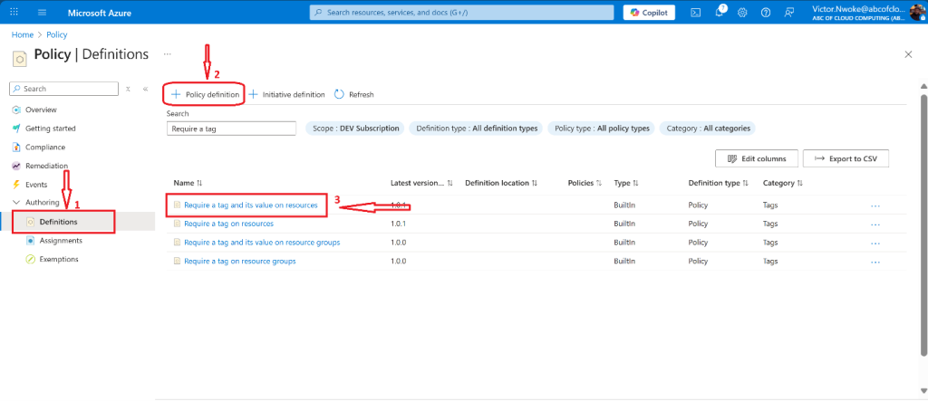 Screenshot: Select Assign policy