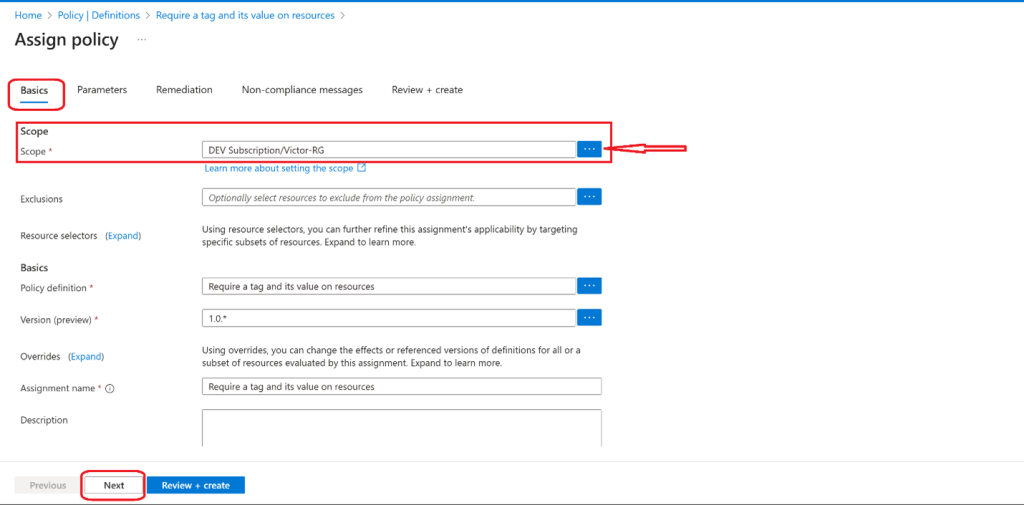 Screenshot: Click Next and set Parameters: Tag Name and Tag Value