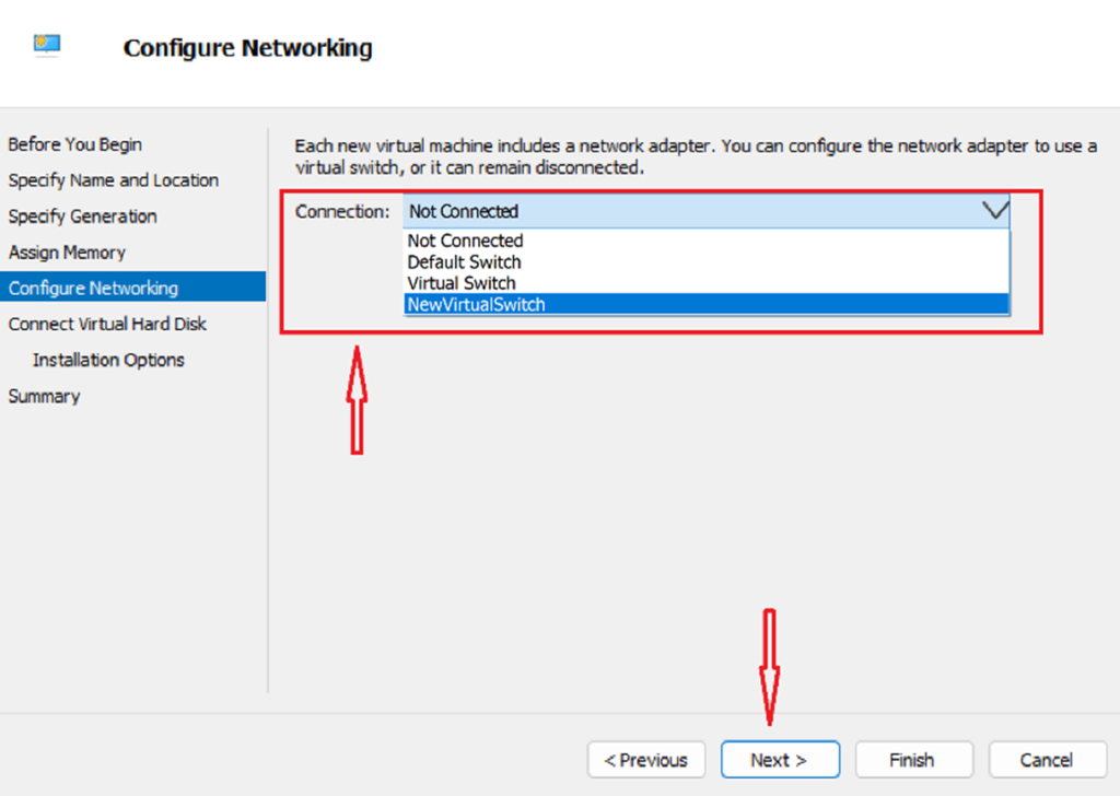 Screenshot: Select the virtual switch you created