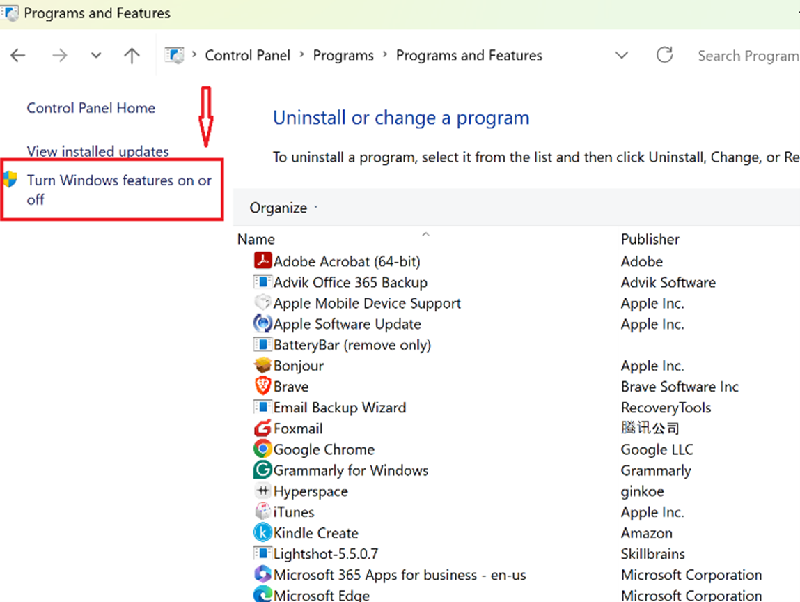 Screenshot: Enable Hyper‑V through Control Panel → Programs and Features → Turn Windows features on or off → Hyper‑V (screenshot 4)