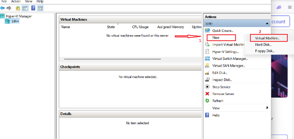 Screenshot: Right‑click your host → New → Virtual Machine