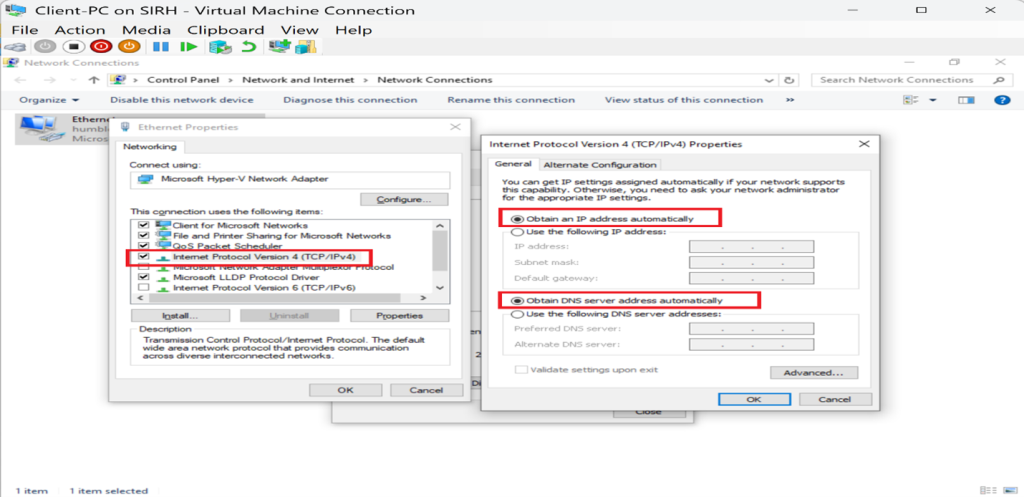 Screenshot: Confirm the client received an IP from the DHCP scope (screenshot 4)