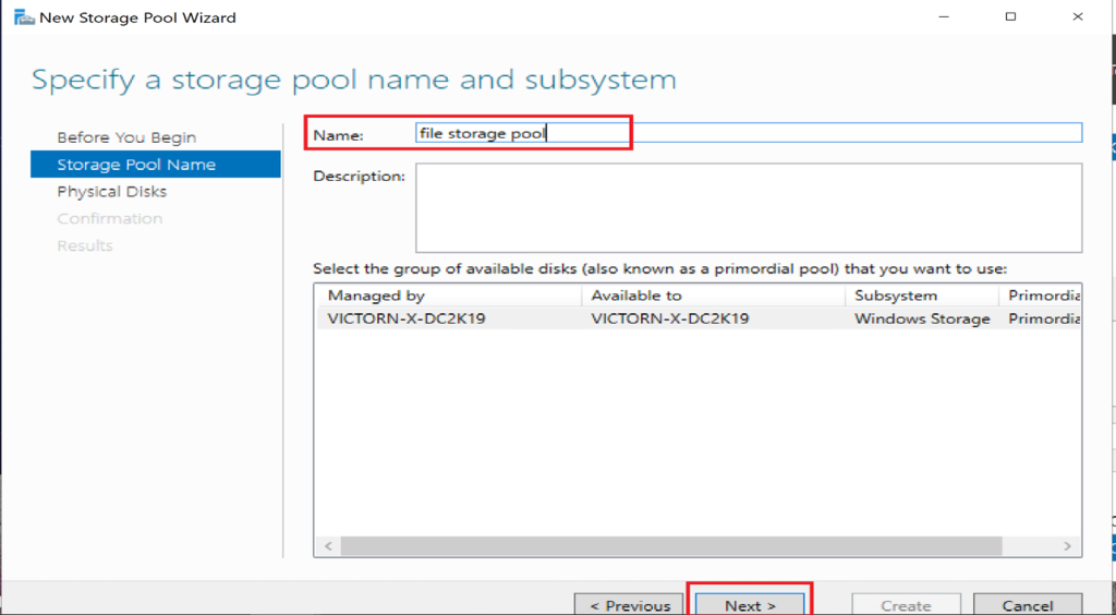 Screenshot: Click Create to finalize the storage pool (screenshot 4)