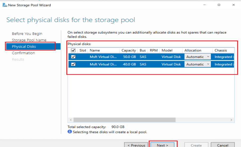Screenshot: Click Create to finalize the storage pool (screenshot 5)