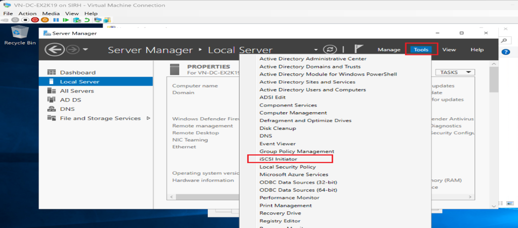 Screenshot: Verify connectivity and storage availability