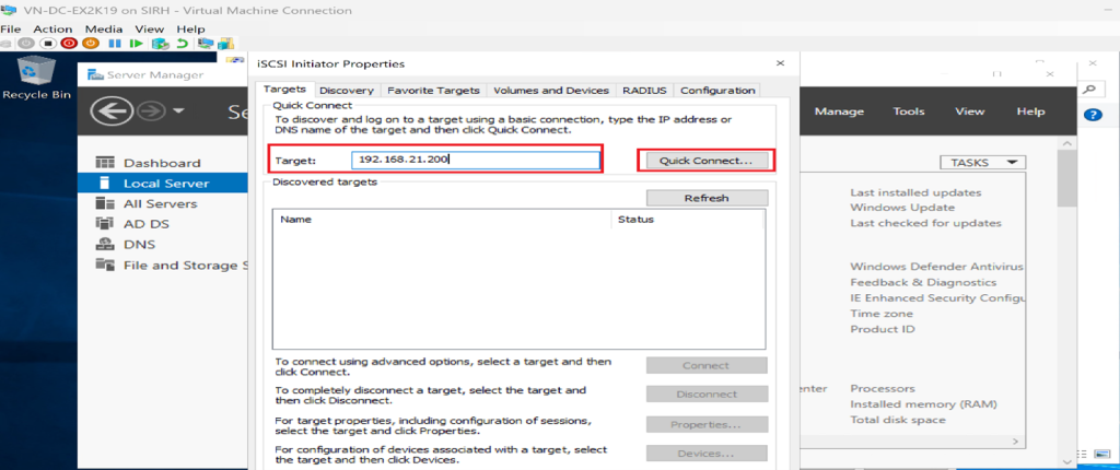 Screenshot: Verify connectivity and storage availability (screenshot 2)