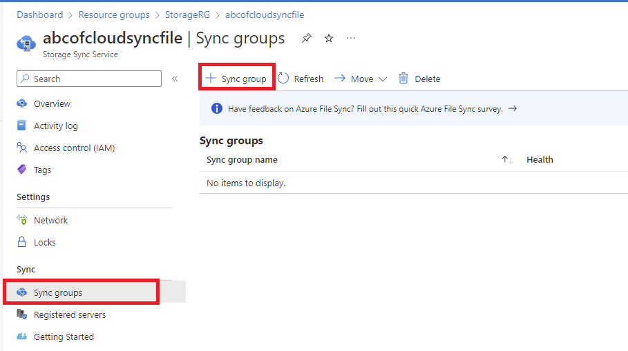 Screenshot: On the left menu under Sync, select the Sync groups and then click on the plus(+) button to add a Sync group