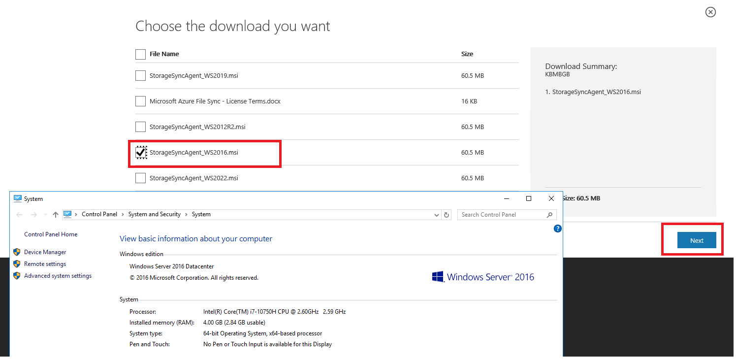 Screenshot: Select the agent depending on the Windows server you have, for this tutorial we will be using Windows Server