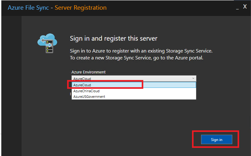 Screenshot: When the Server Registration UI opens on the local server, select Sign in