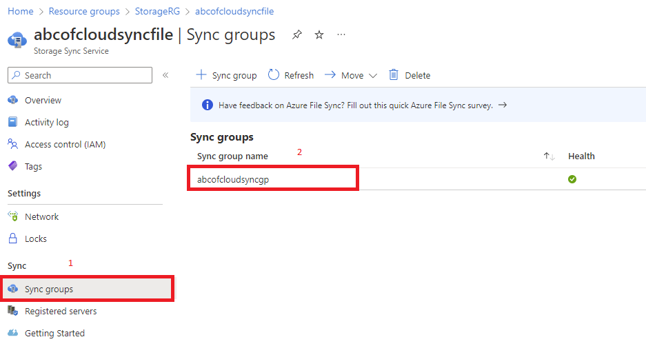 Screenshot: Browse to the newly create sync group