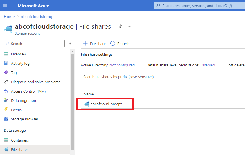 Screenshot: Now double-click on the new File share you created