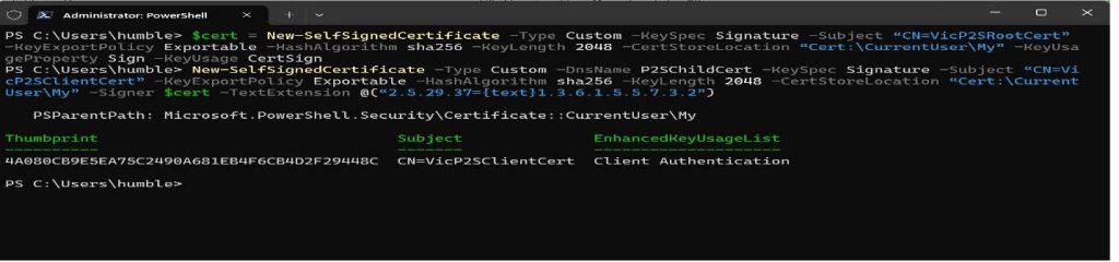 Screenshot: If you haven't closed your PowerShell console after creating the self-signed root certificate. This cmdlet