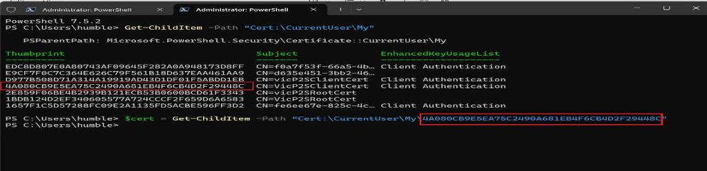 Screenshot: You can now run this cmdlet to generate a client certificate. Modify the CN to give it your preferred name