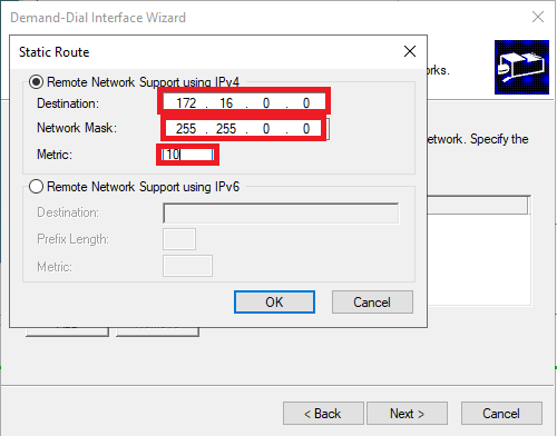 Screenshot: On the Static Routes for Remote Networks page we will be adding the IP address space from the virtual network