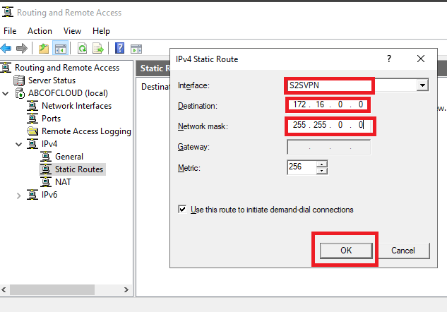 Screenshot: We are adding this route to make sure the traffic reaches the right network on Azure
