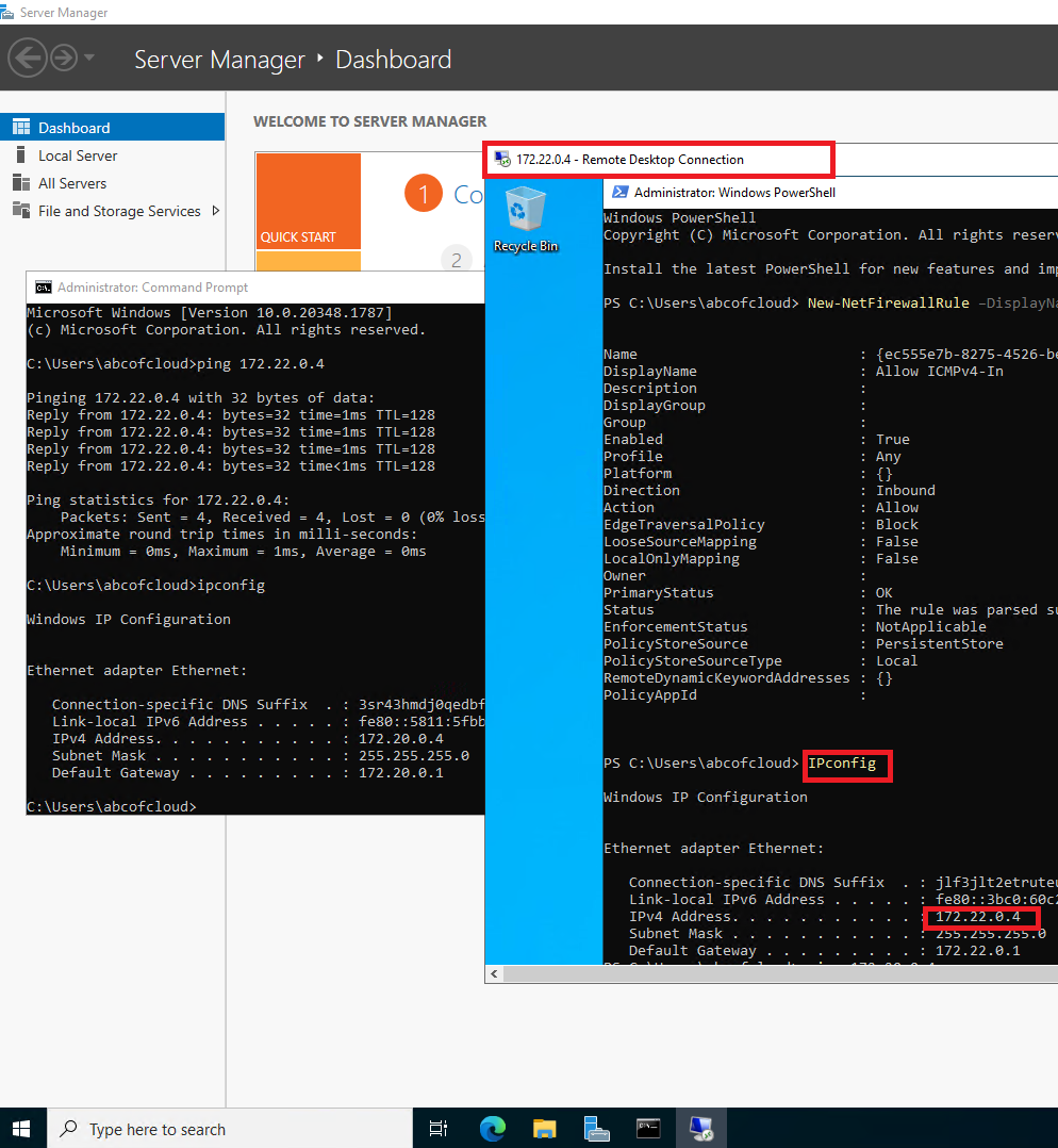 VM1 connected to VM2 using VM2's private IP address