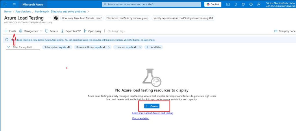Screenshot: Select Review + create and then Create