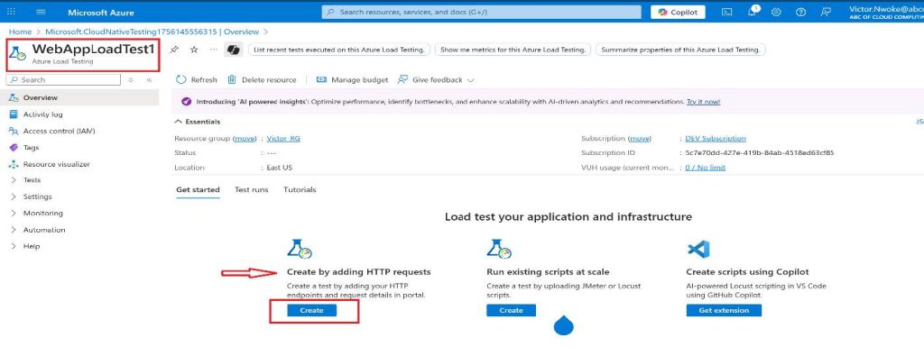 Screenshot: Select Create