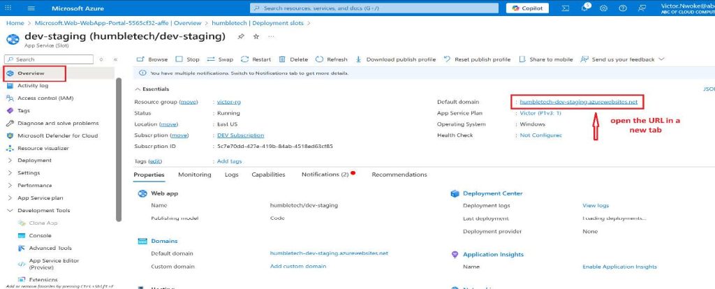 Screenshot: Note: The deployment may take a minute. Be sure to Refresh the application page