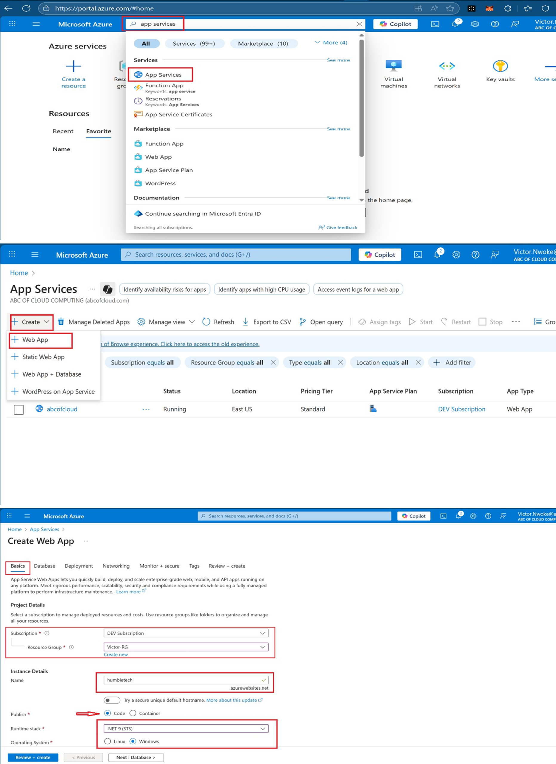 Screenshot: This establishes the production hosting environment