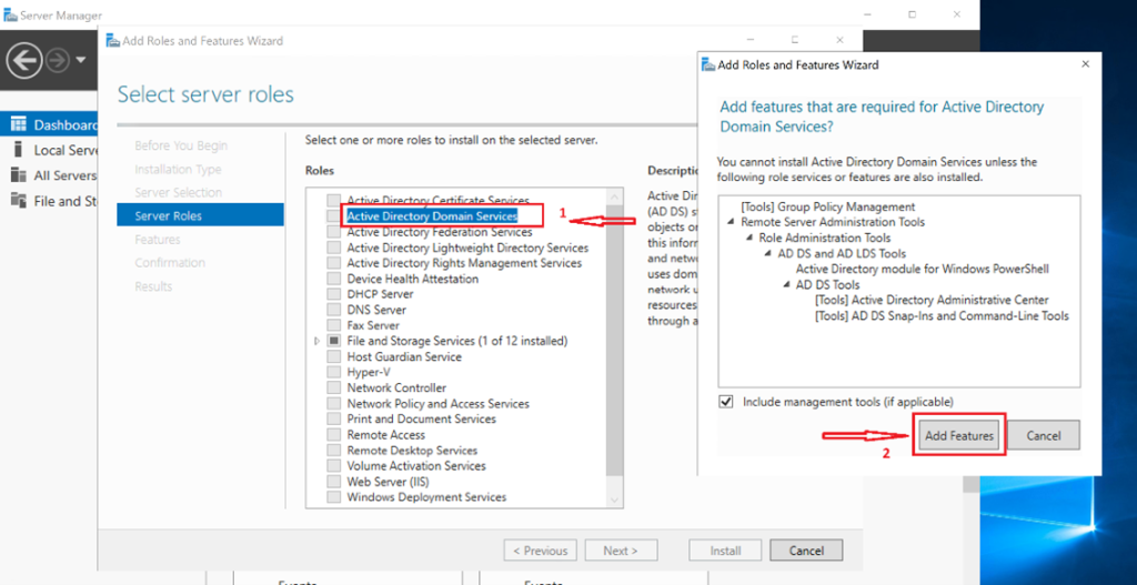 Screenshot: Select Active Directory Domain Services and confirm installation (screenshot 5)