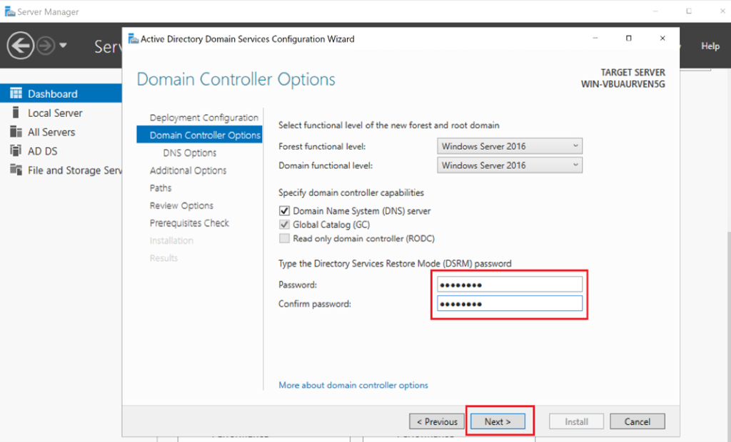 Screenshot: Set DSRM password for recovery (screenshot 3)