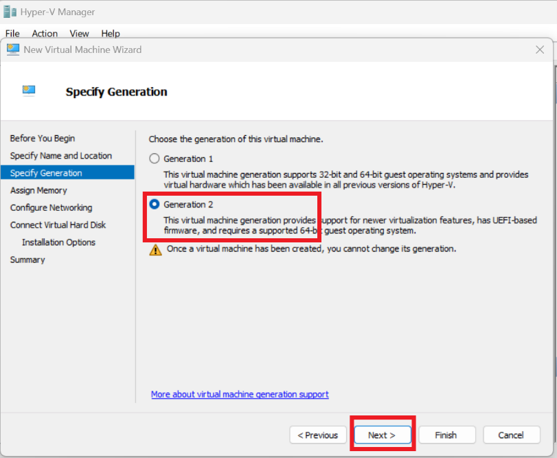 Screenshot: In Hyper-V Manager: Right-click on your host → New → Virtual Machine → Name your VM (e.g., “ClientPC”) → (screenshot 2)