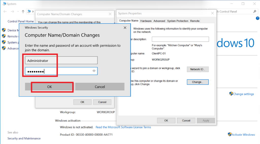 Screenshot: → Authenticated using Domain Admin credentials (screenshot 2)