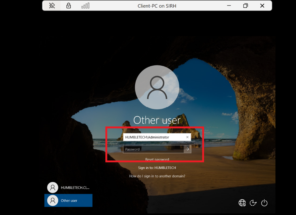 Screenshot: Logged in with the domain user account (screenshot 2)