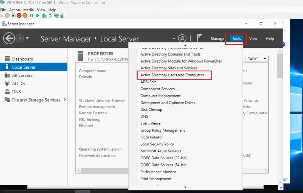 Screenshot: Open Active Directory Users and Computers (ADUC)