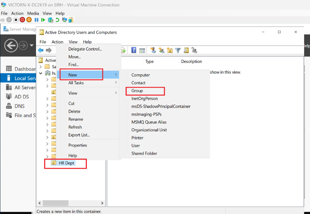 Screenshot: Navigate to the newly created OU