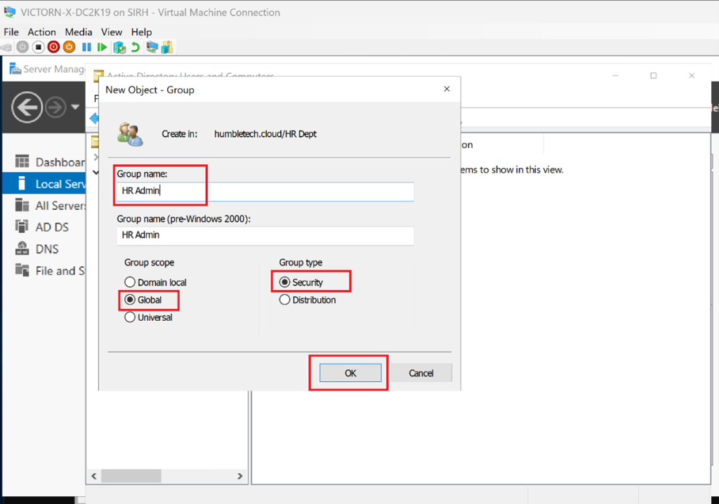 Screenshot: Create Active Directory Groups