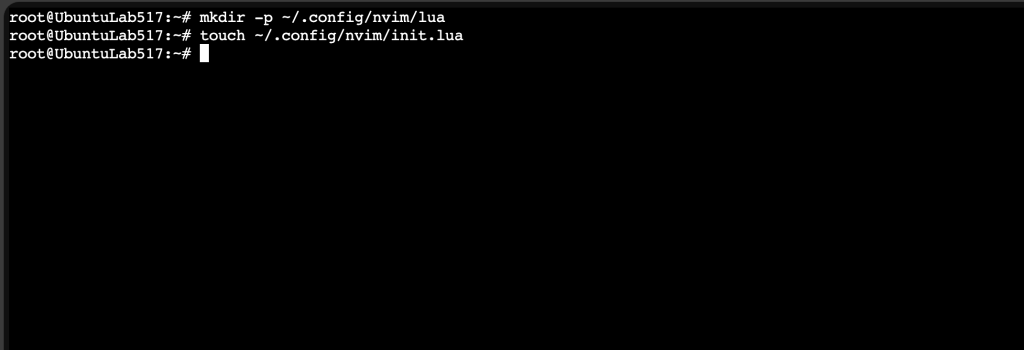 Screenshot: touch ~/.config/nvim/init.lua