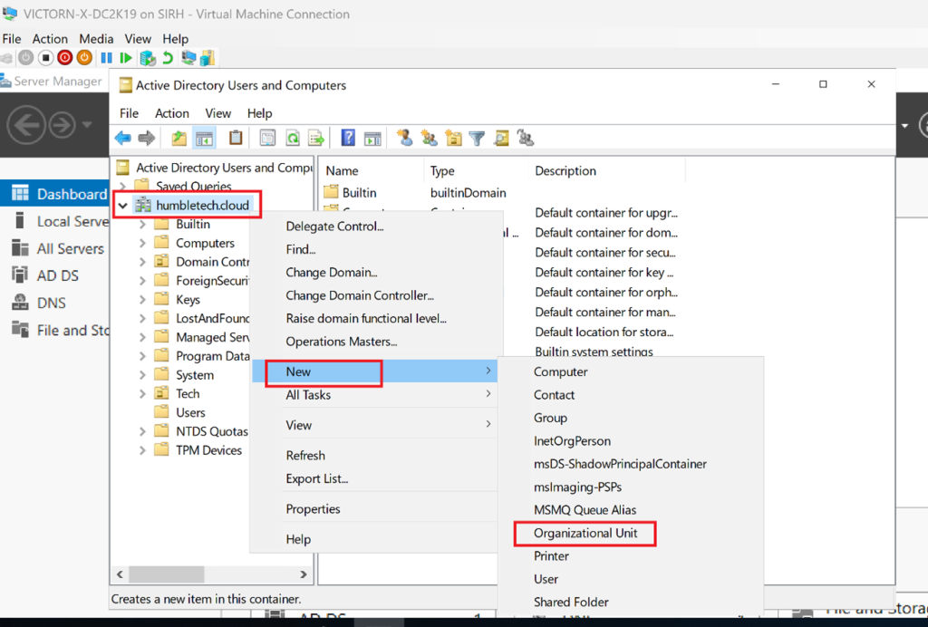 Screenshot: Name the OU (e.g., HR Dept) → Click OK