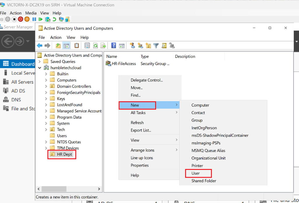 Screenshot: Fill in the First Name, Last Name, and User Logon Name → Set a password