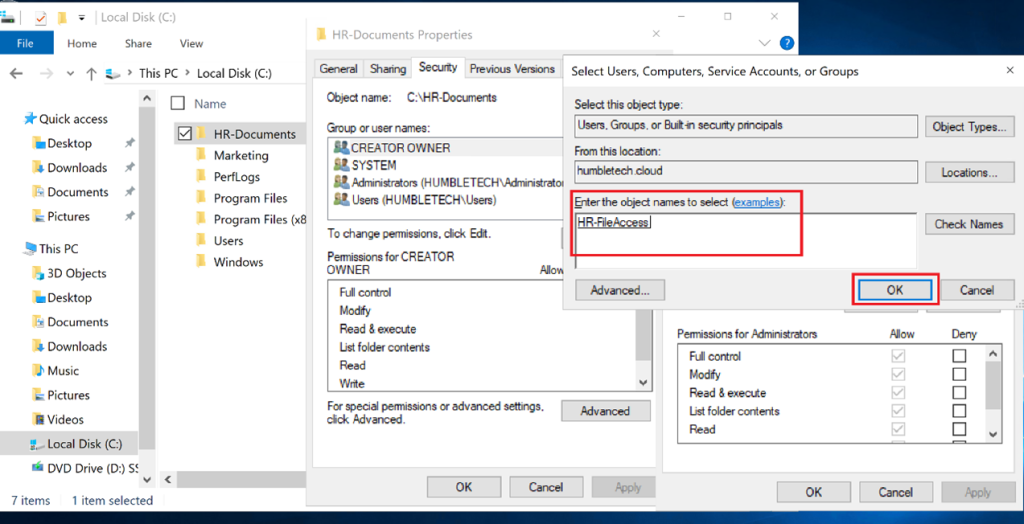 Screenshot: Tips: Always assign permissions to groups, not individual users, to follow best practices (screenshot 2)