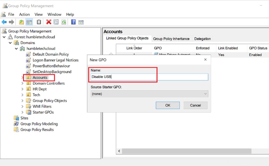 Screenshot: These settings apply under Computer Configuration, so the GPO must target computer objects, not users