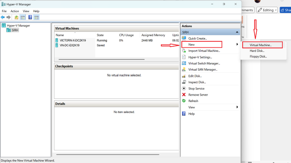 Screenshot: Right-click on your host → New → Virtual Machine