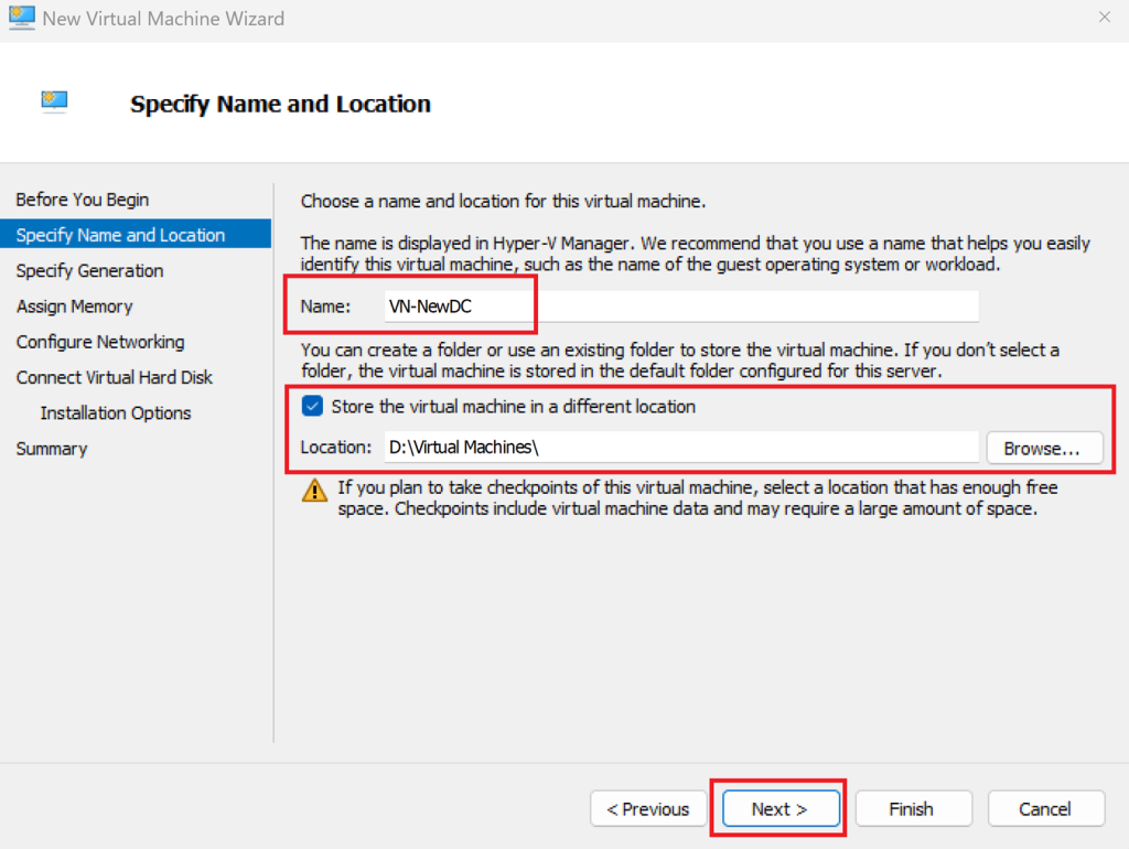 Screenshot: Name your VM (e.g., “VN-NewDC”)