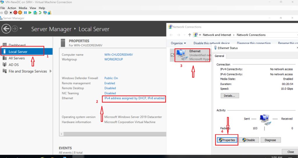 Screenshot: Open the Local Server → Ethernet → Properties