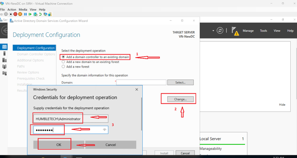 Screenshot: Provide Domain Admin credentials
