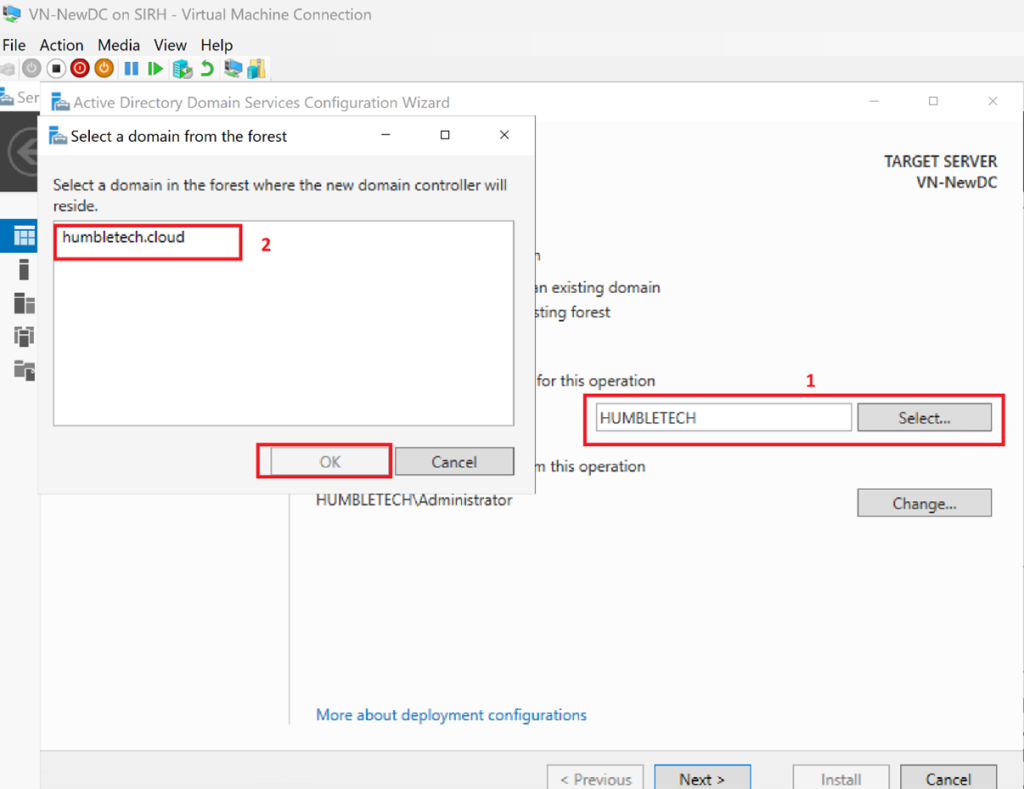 Screenshot: Provide Domain Admin credentials (screenshot 2)