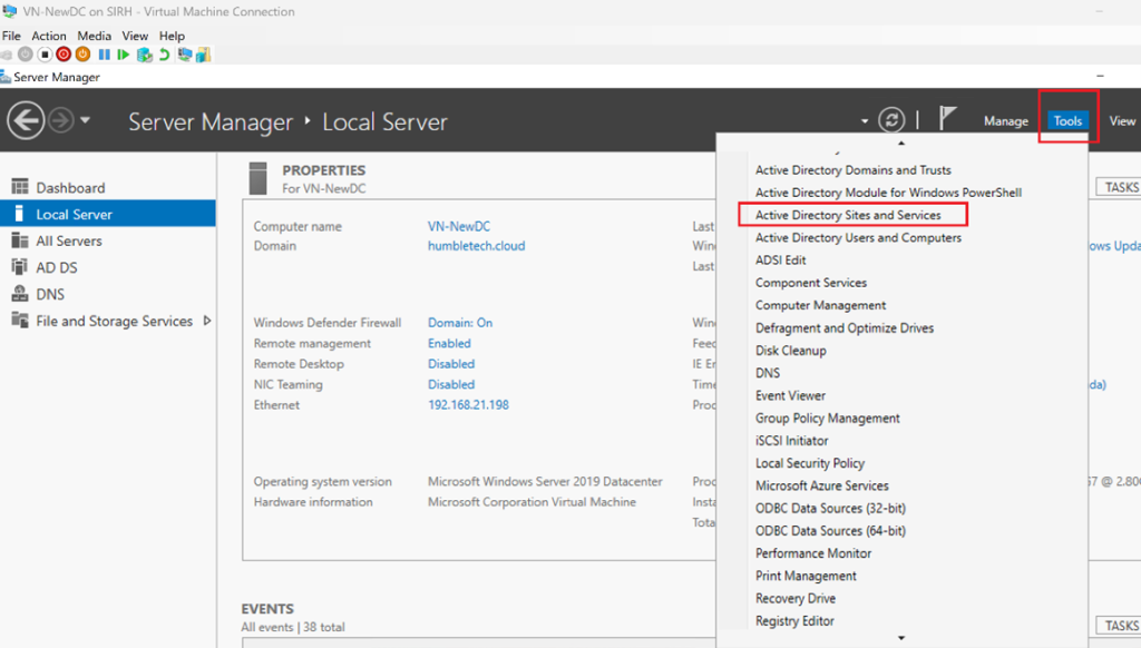 Screenshot: Open Active Directory Sites and Services