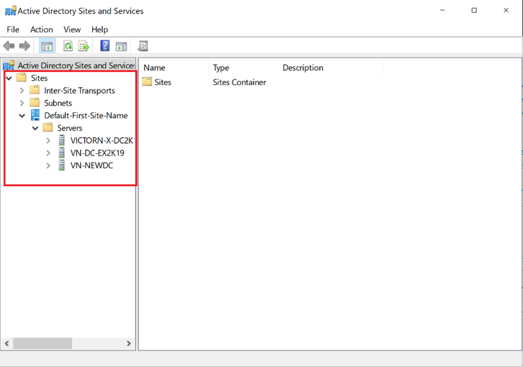 Screenshot: Verify that the new DC appears under the domain